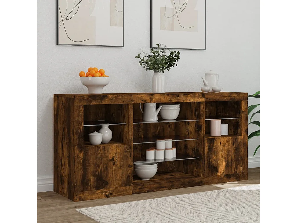 Sideboard mit LED-Leuchten Anrichte Räuchereiche 142,5x37x67 cm -RM92245