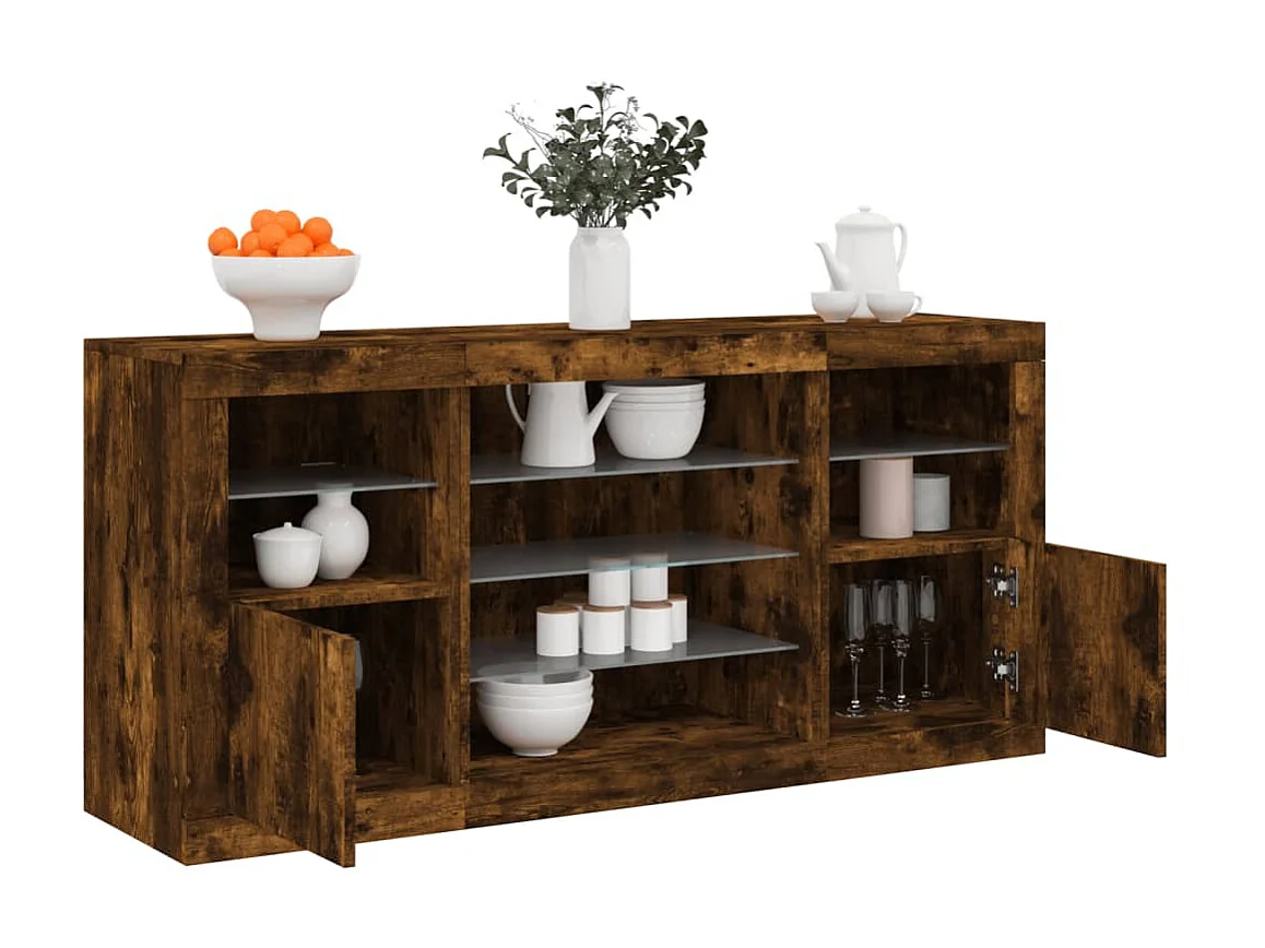 Sideboard mit LED-Leuchten Anrichte Räuchereiche 142,5x37x67 cm -RM92245