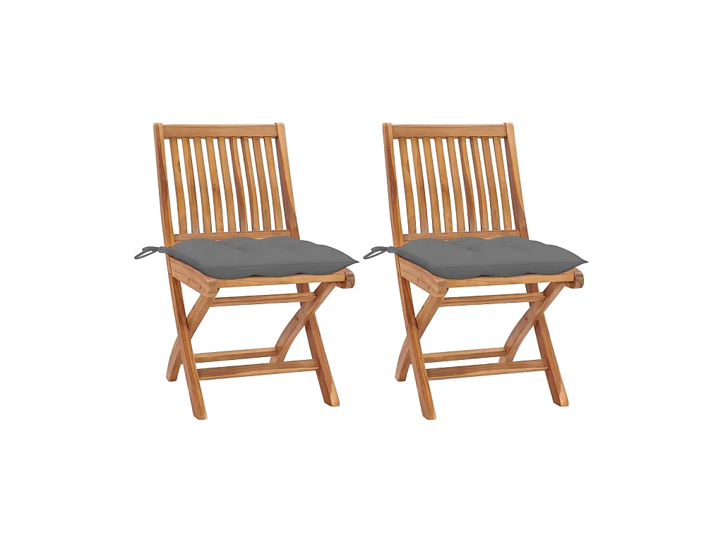 Chaises de jardin 2 pcs avec coussins gris Bois de teck massif SEF55056