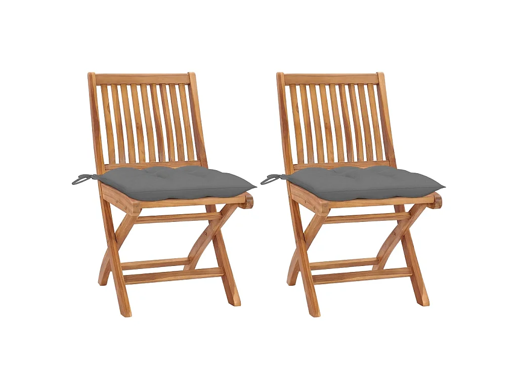 Chaises de jardin 2 pcs avec coussins gris Bois de teck massif SEF55056