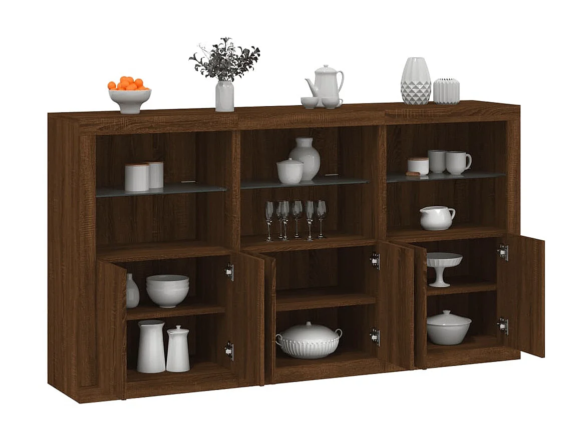 Sideboard Braun Anrichte mit LED-Leuchten Eichen-Optik 181,5x37x100 cm -RM58748