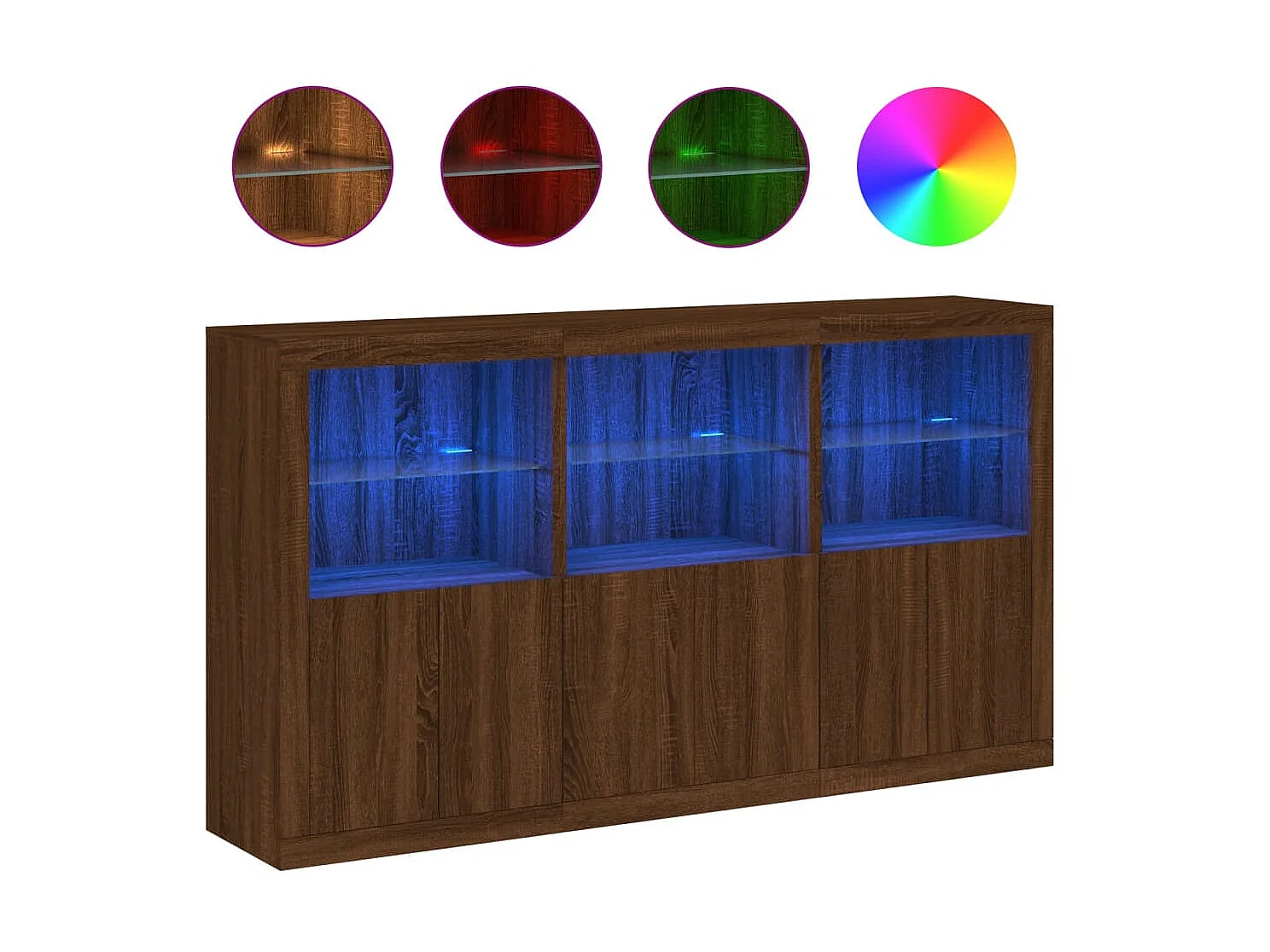 Sideboard Braun Anrichte mit LED-Leuchten Eichen-Optik 181,5x37x100 cm -RM58748