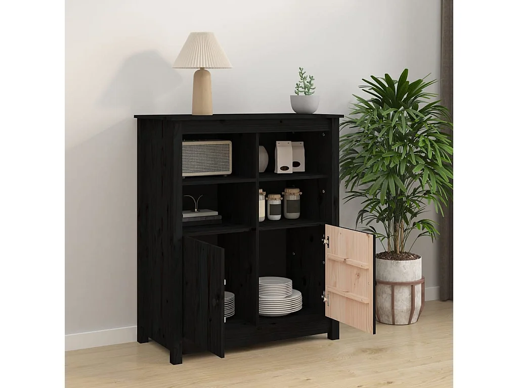 Sideboard Schwarz Anrichte 83x41,5x100 cm Massivholz Kiefer -RM17929