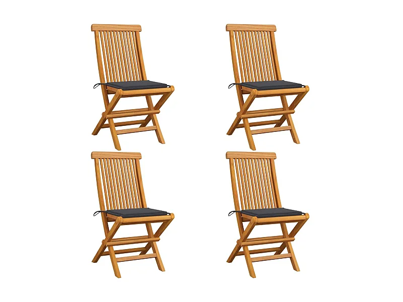 Chaises de jardin avec coussins anthracite 4 pcs Bois de teck SEF37237