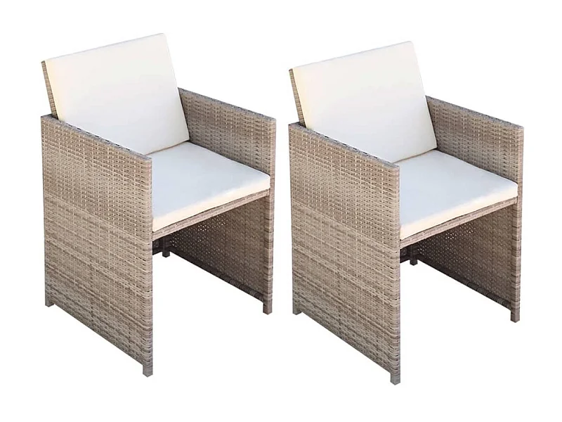 Chaises de jardin 2 pcs avec coussins Résine tressée Beige SEF54322