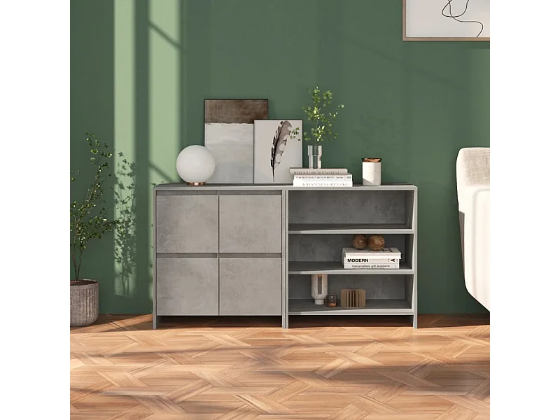 2-tlg. Sideboard Anrichte Betongrau Holzwerkstoff -RM78278