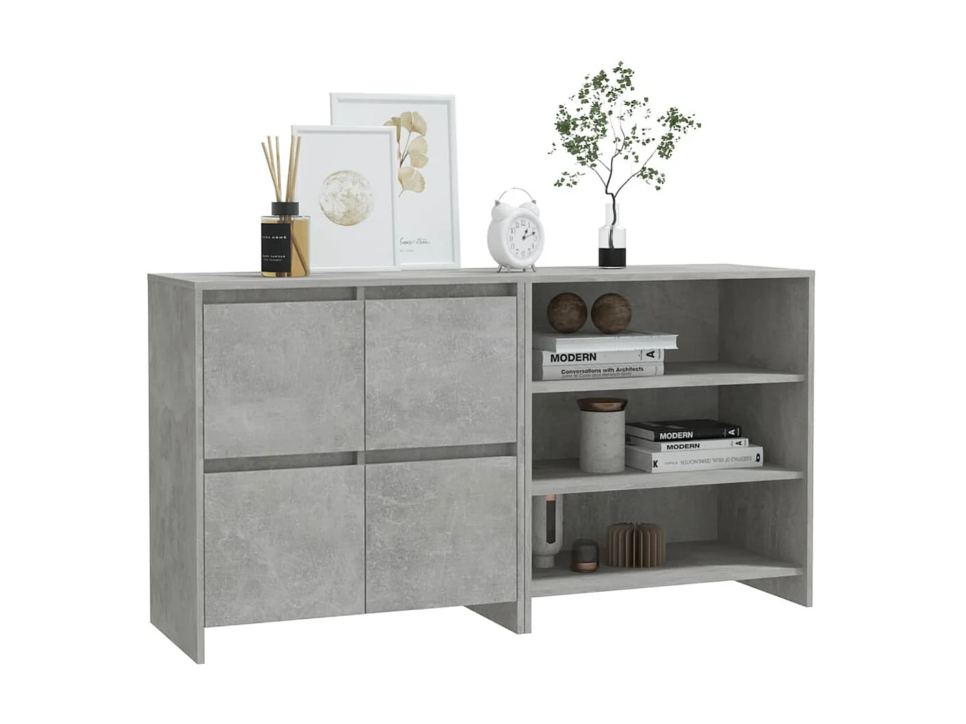 2-tlg. Sideboard Anrichte Betongrau Holzwerkstoff -RM78278