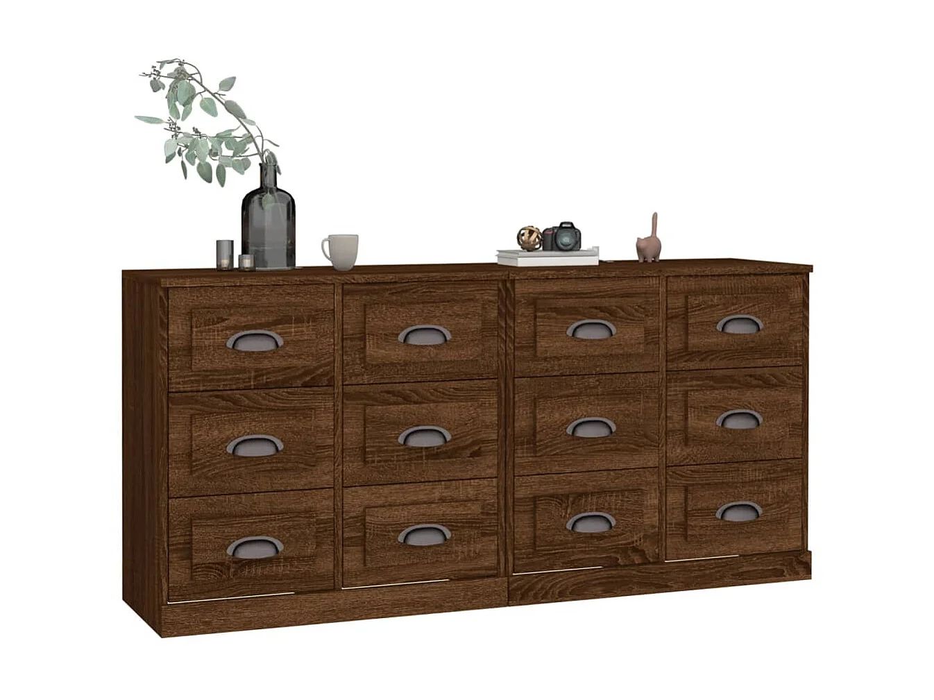 Sideboards im 2er-Set Lowboards Braun Eichen-Optik Holzwerkstoff -RM48757