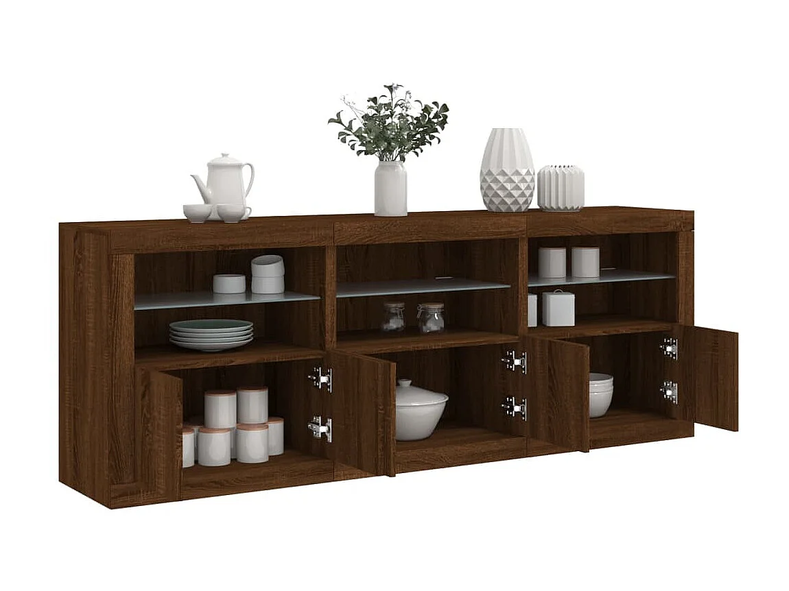 Sideboard Braun Anrichte mit LED-Leuchten Eichen-Optik 181,5x37x67 cm -RM34246