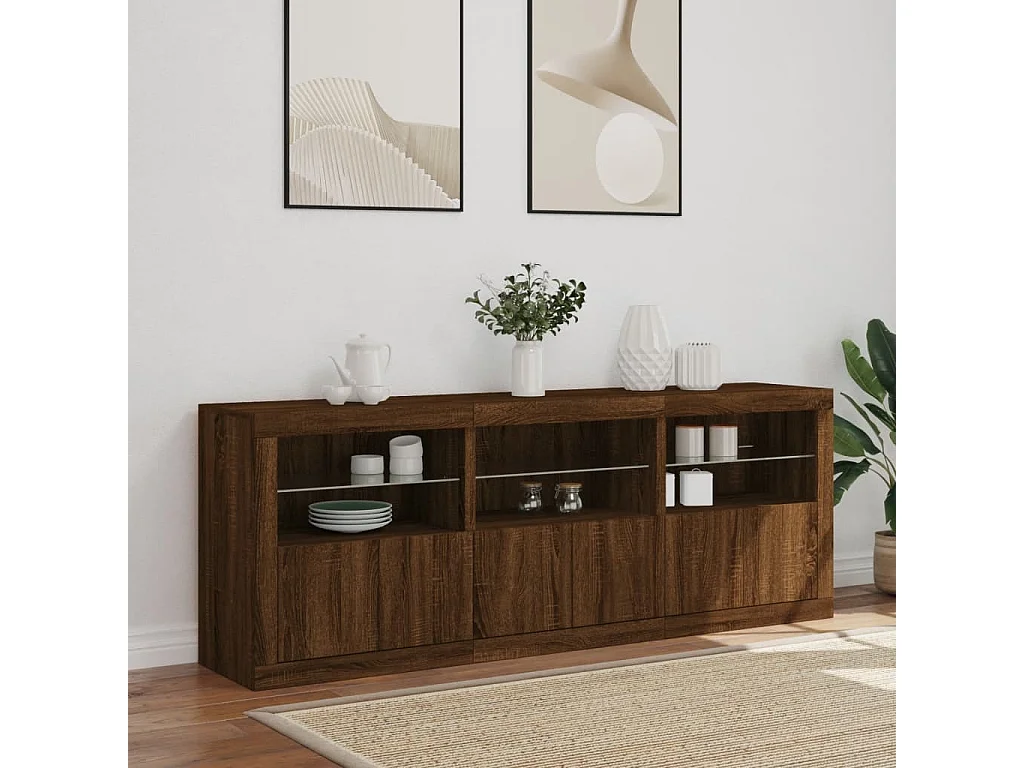 Sideboard Braun Anrichte mit LED-Leuchten Eichen-Optik 181,5x37x67 cm -RM34246