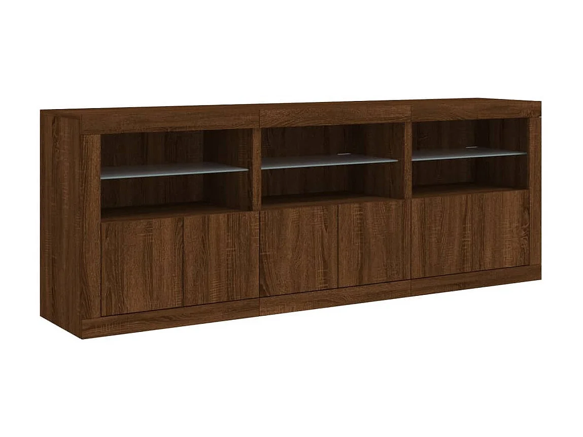 Sideboard Braun Anrichte mit LED-Leuchten Eichen-Optik 181,5x37x67 cm -RM34246