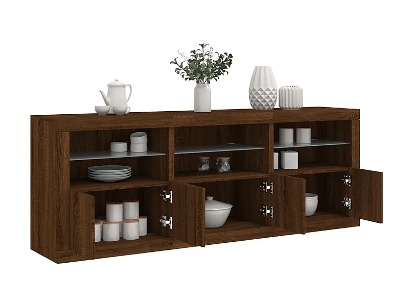 Sideboard Braun Anrichte mit LED-Leuchten Eichen-Optik 181,5x37x67 cm -RM34246