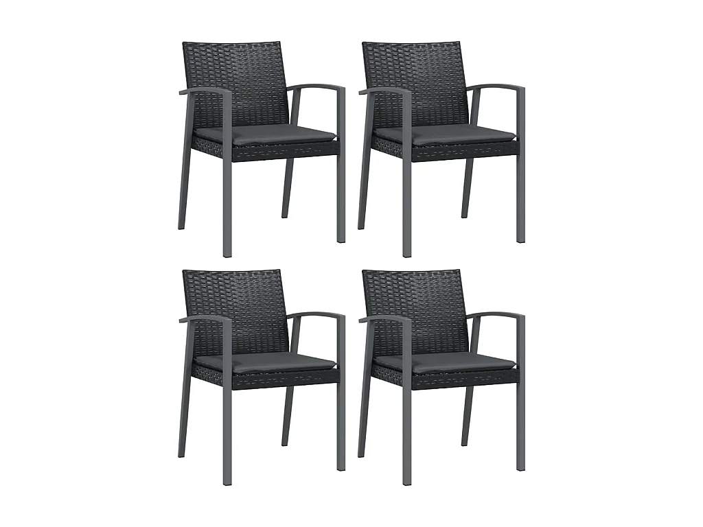 Chaises de jardin et coussins lot de 4 noir 56,5x57x83 cm rotin SEF10623