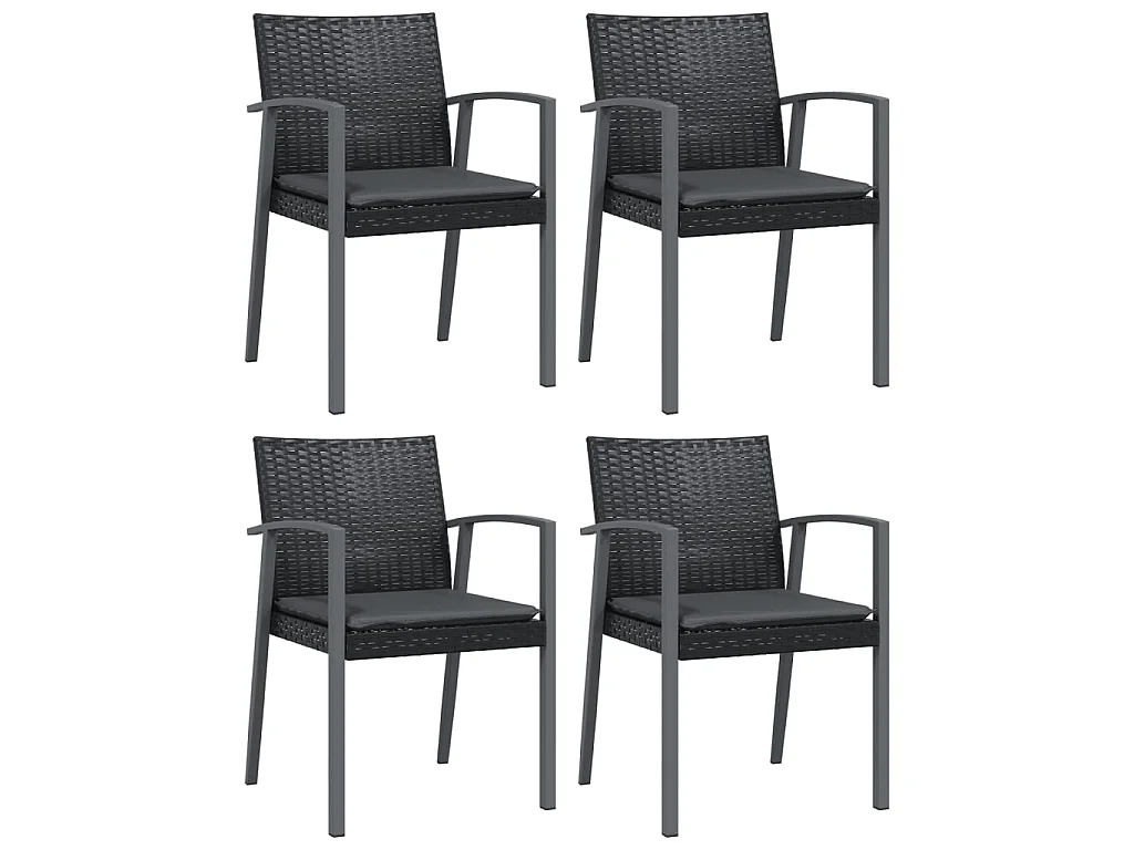 Tuinstoelen 4 st met kussens 56,5x57x83 cm poly rattan zwart NL65845