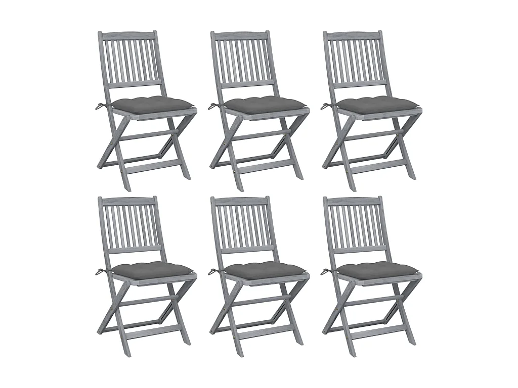 Chaises pliables d'extérieur 6 pcs avec coussins Bois d'acacia SEF16007