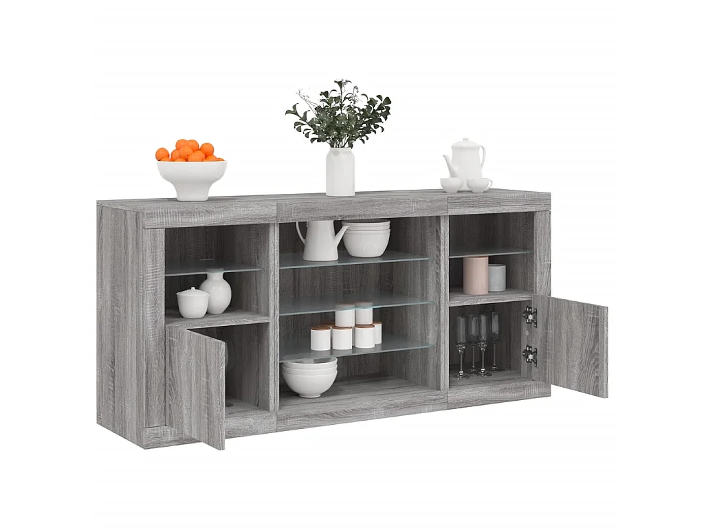 Sideboard Grau Anrichte mit LED-Leuchten Sonoma 142,5x37x67 cm -RM84946