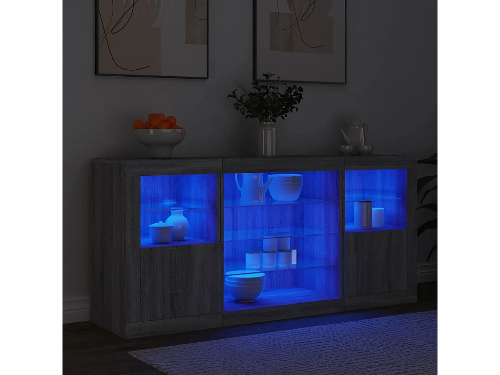Sideboard Grau Anrichte mit LED-Leuchten Sonoma 142,5x37x67 cm -RM84946