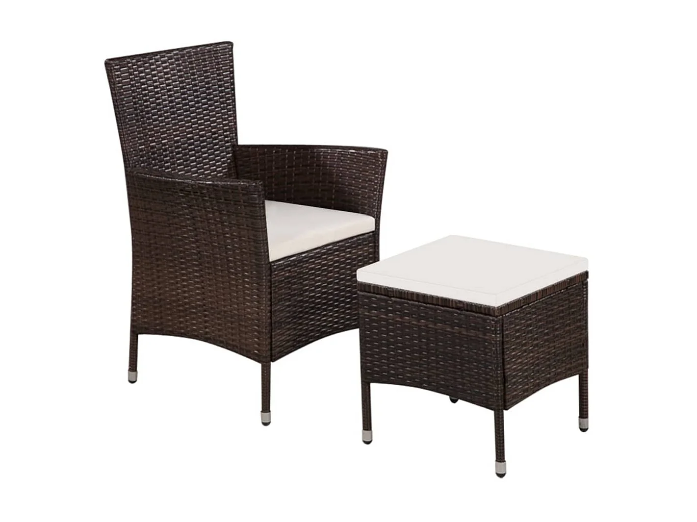 Chaise et tabouret d'extérieur et coussins Résine tressée Brun SEF10601