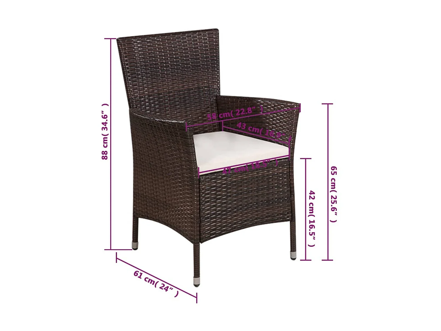 Chaise et tabouret d'extérieur et coussins Résine tressée Brun SEF10601