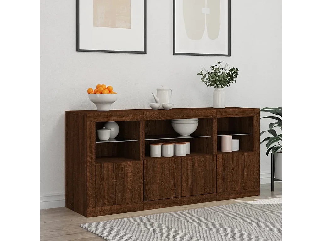 Sideboard Braun Anrichte mit LED-Leuchten Eichen-Optik 142,5x37x67 cm -RM97429