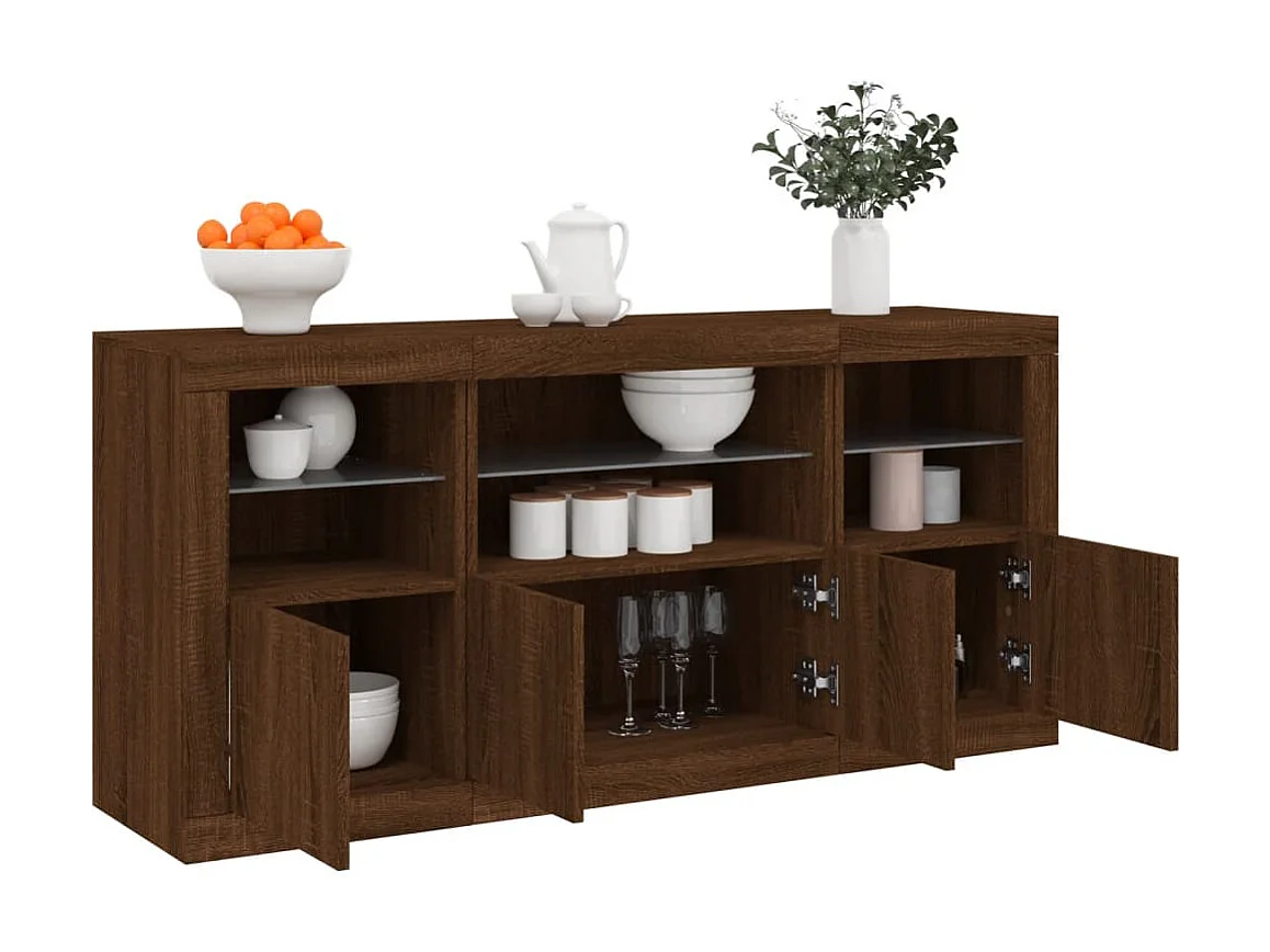 Sideboard Braun Anrichte mit LED-Leuchten Eichen-Optik 142,5x37x67 cm -RM97429