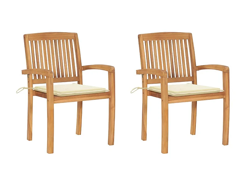 Cadeiras de jardim c/ almofadões cor creme 2 pcs teca maciça PT180055