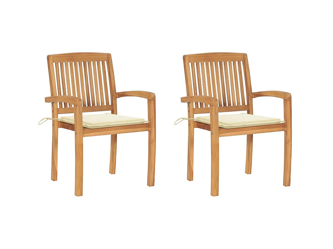 Chaises de jardin 2 pcs avec coussins crème Bois de teck massif SEF10476