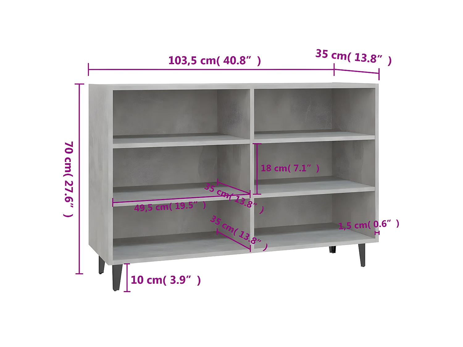 Sideboard Lowboard - Betongrau 103,5x35x70 cm Holzwerkstoff -RM60008