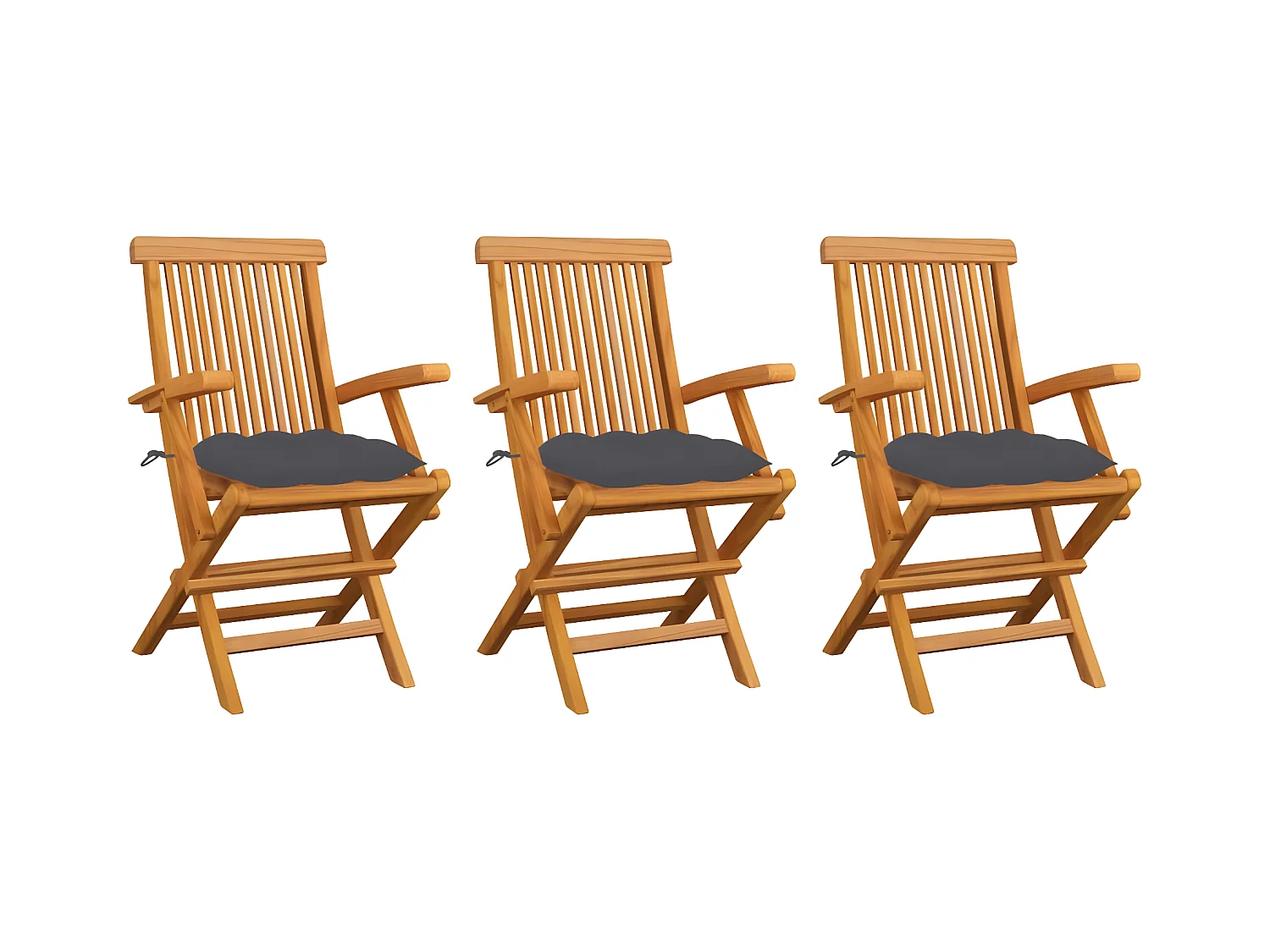Chaises de jardin avec coussins anthracite 3 pcs Bois de teck SEF30283