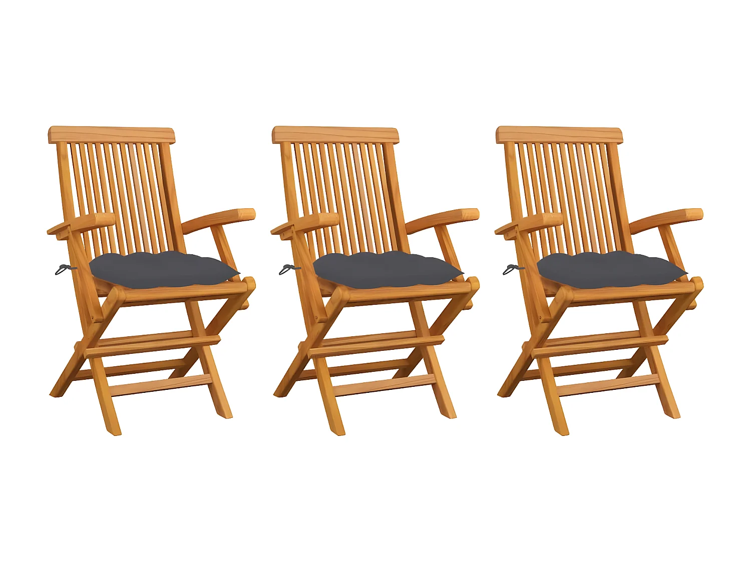 Chaises de jardin avec coussins anthracite 3 pcs Bois de teck SEF30283