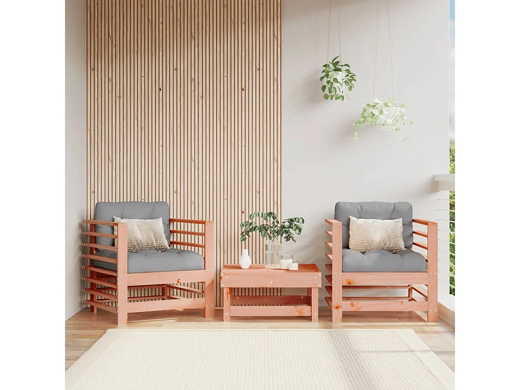 lot de 2 Chaises de jardin avec coussins bois massif douglas PWRS28673