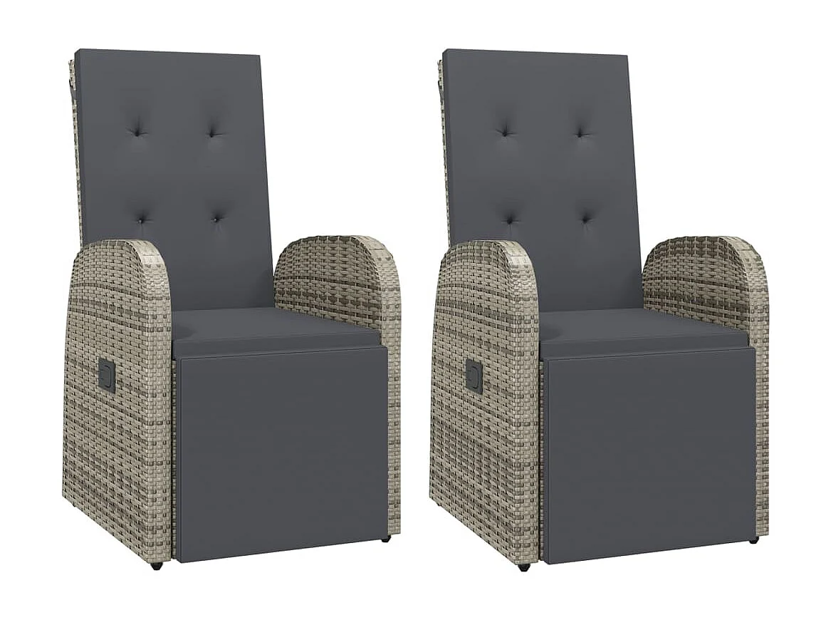 Tuinstoelen 2 st verstelbaar met kussens poly rattan grijs NL89765