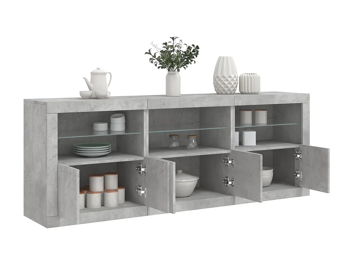 Sideboard mit LED-Leuchten - Anrichte Betongrau 181,5x37x67 cm -RM99114