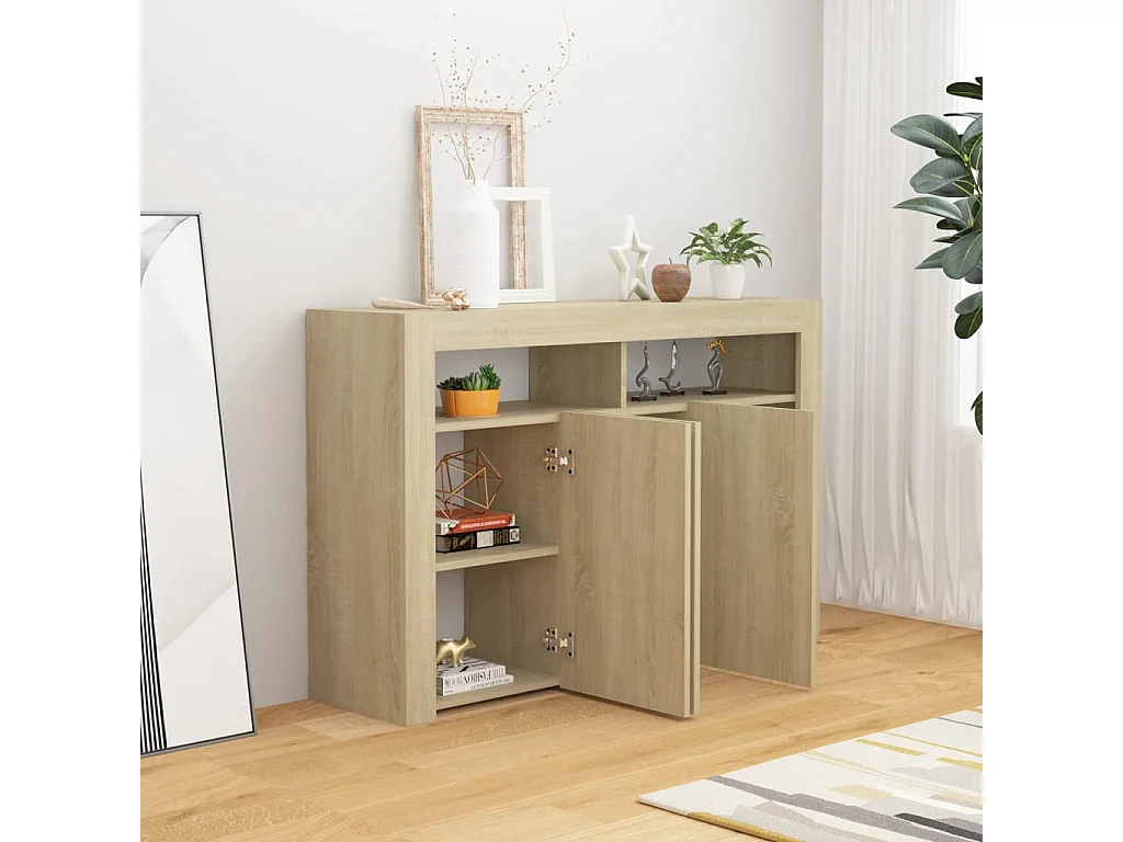 Sideboard mit LED-Leuchten Anrichte Sonoma-Eiche 115,5x30x75 cm -RM95011