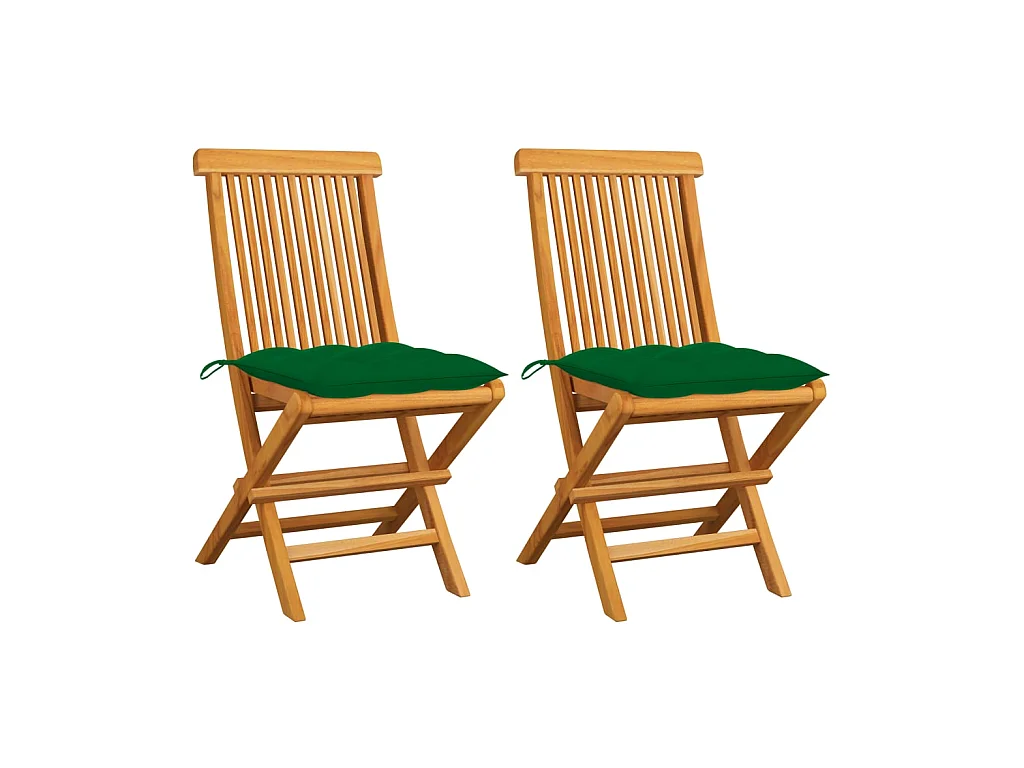 Chaises de jardin avec coussins vert 2 pcs Bois de teck massif SEF57672