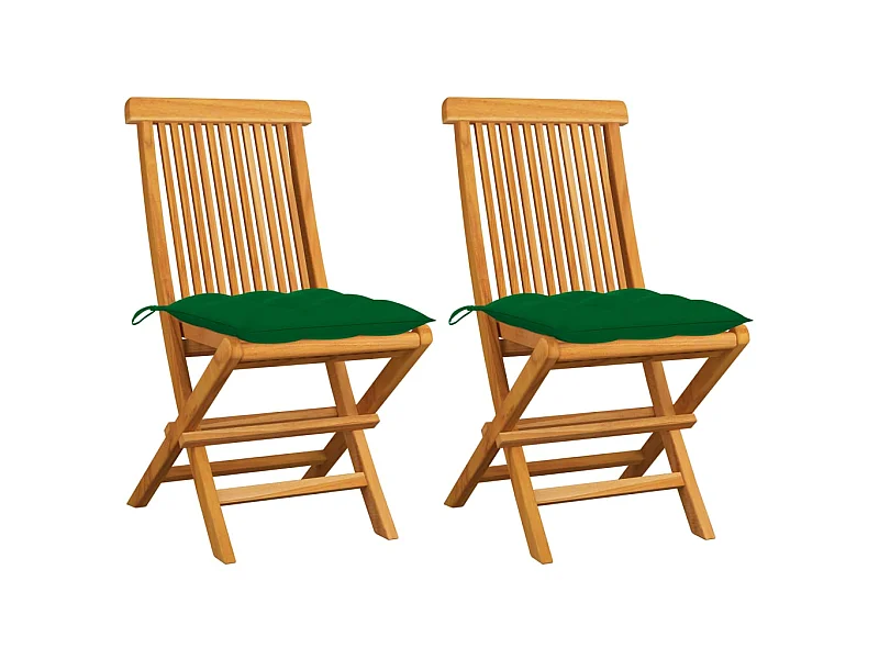 Chaises de jardin avec coussins vert 2 pcs Bois de teck massif SEF57672