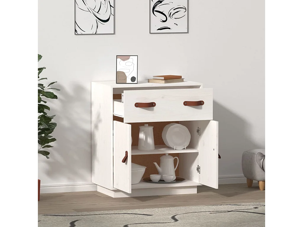 Sideboard Weiß Anrichte 65,5x40x75 cm Massivholz Kiefer -RM84158