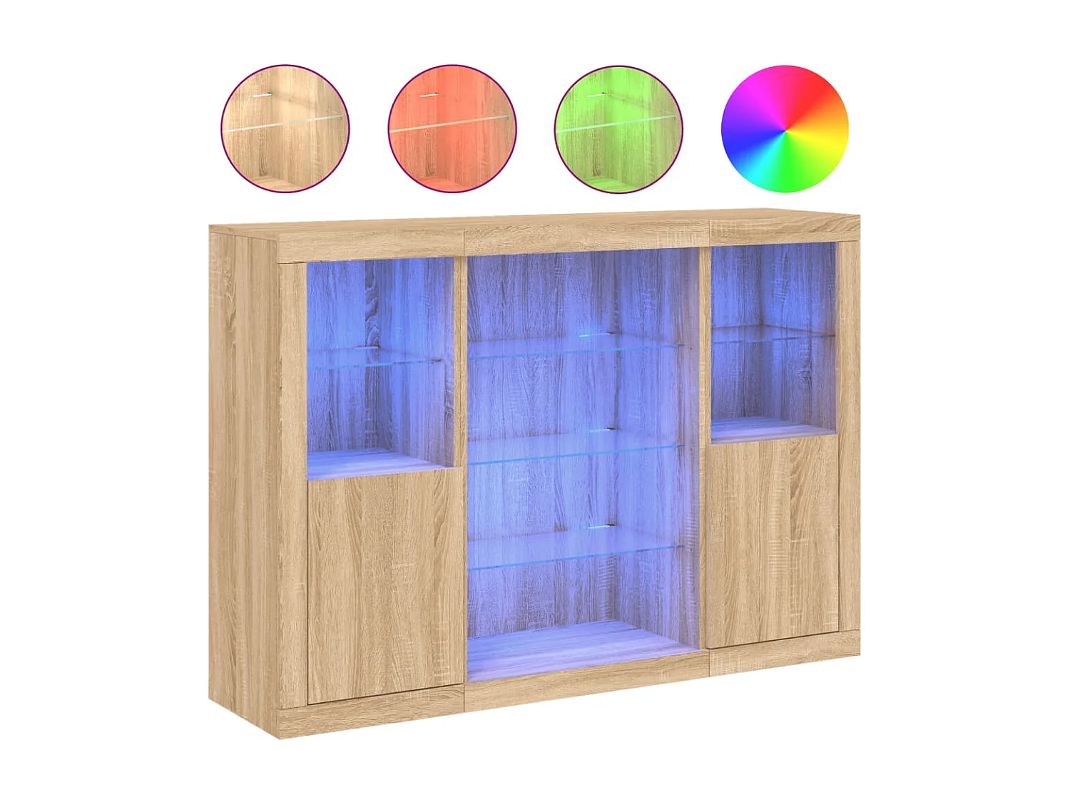 Sideboards mit LED-Leuchten im 3er-Set Anrichten Sonoma-Eiche Holzwerkstoff -RM67544