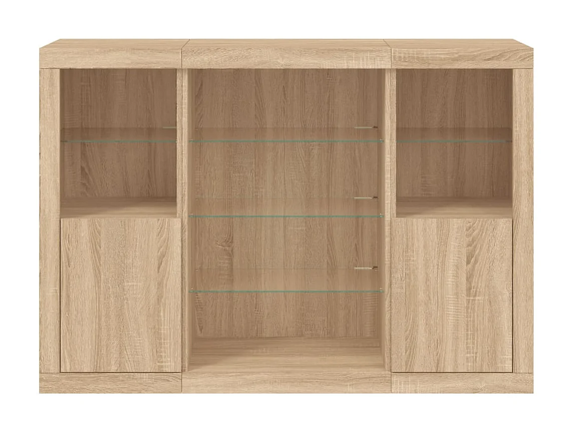 Sideboards mit LED-Leuchten im 3er-Set Anrichten Sonoma-Eiche Holzwerkstoff -RM67544