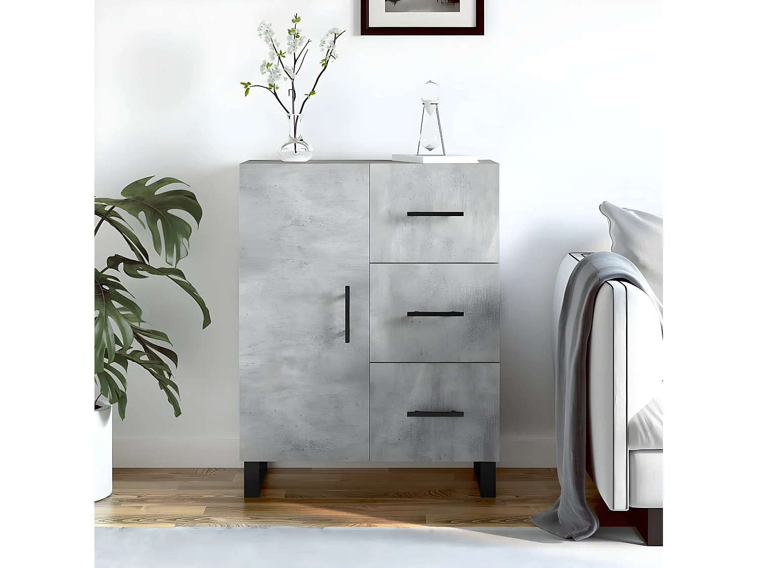 Sideboard Lowboard - Betongrau 69,5x34x90 cm Holzwerkstoff -RM48012
