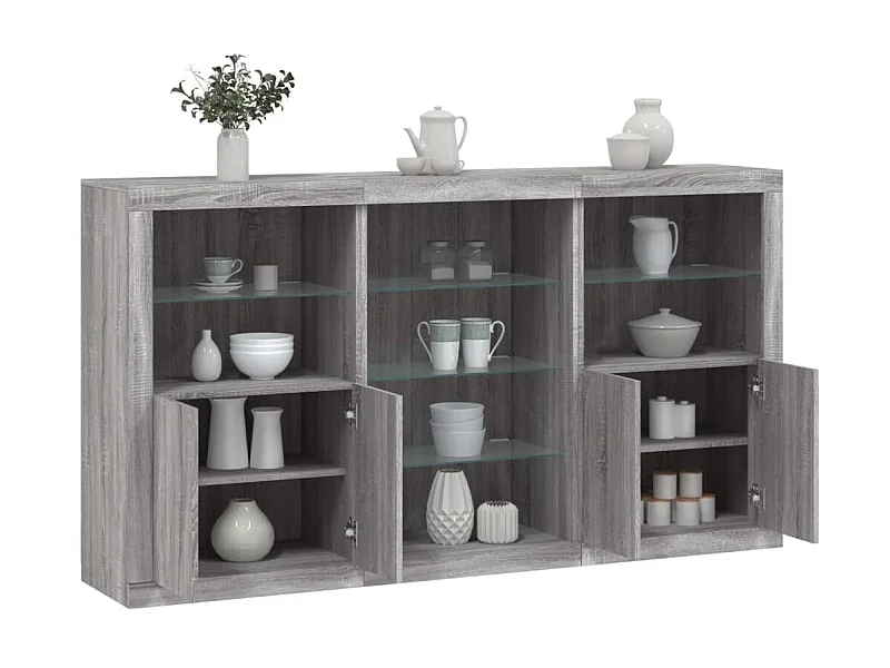 Sideboard Grau Anrichte mit LED-Leuchten Sonoma 181,5x37x100 cm -RM43459
