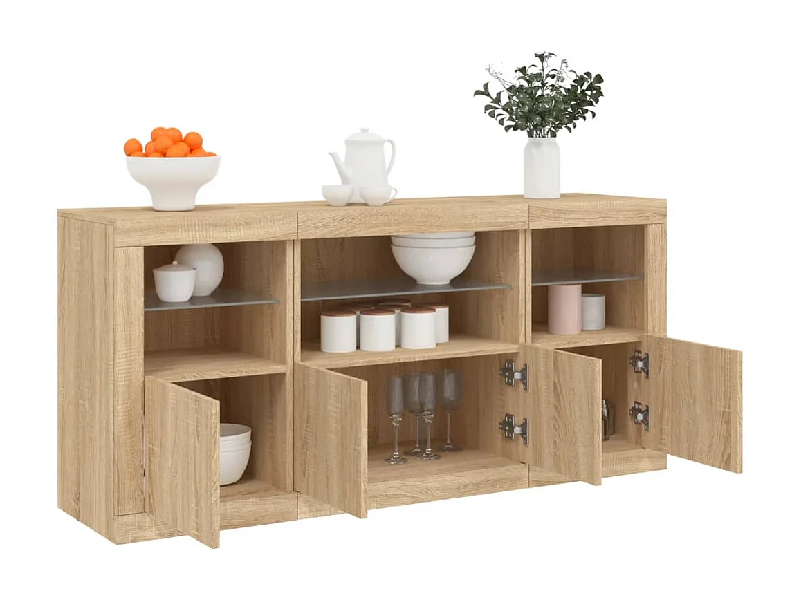 Sideboard mit LED-Leuchten Anrichte Sonoma-Eiche 142,5x37x67 cm -RM76849