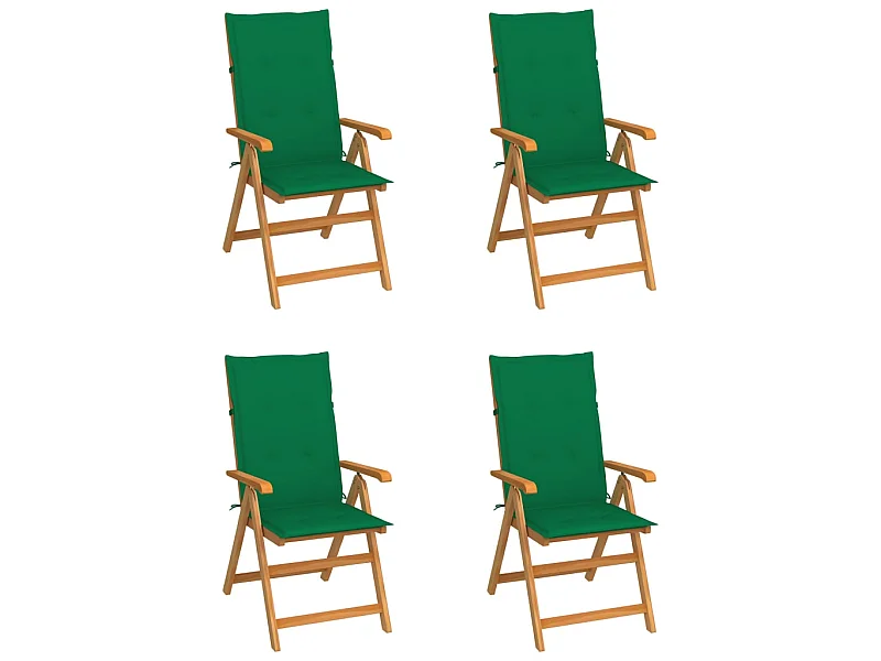 Tuinstoelen 4 st met groene kussens massief teakhout NL12640