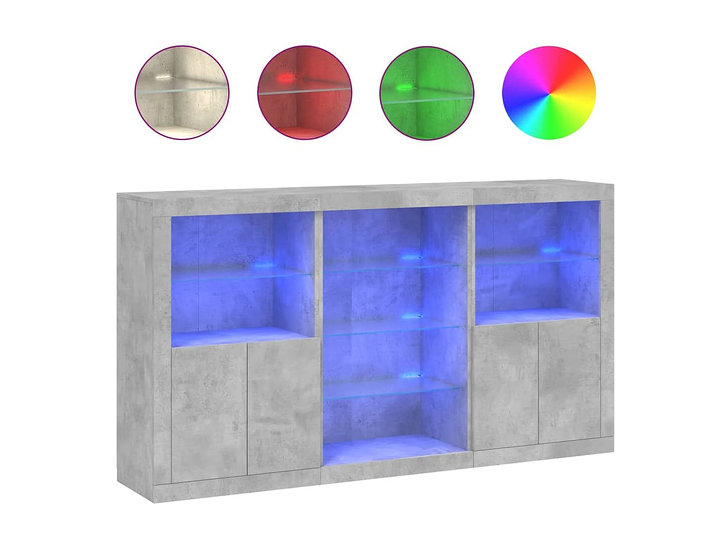 Sideboard mit LED-Leuchten - Anrichte Betongrau 181,5x37x100 cm -RM30424