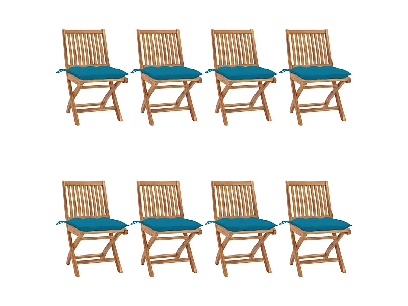 Chaises pliables de jardin avec coussins 8 pcs Teck solide SEF60480