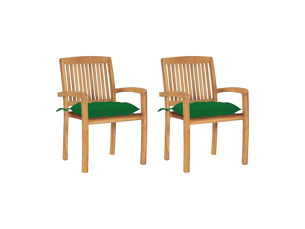 Chaises de jardin 2 pcs avec coussins vert Bois de teck massif SEF75352