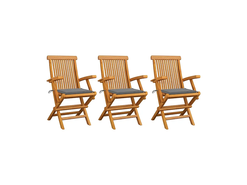 Chaises de jardin avec coussins gris 3 pcs Bois de teck massif SEF28736