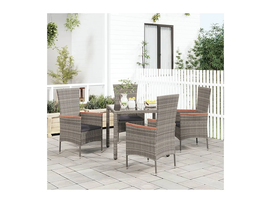 Chaises de jardin avec coussins 4 pcs Résine tressée Gris SEF44311