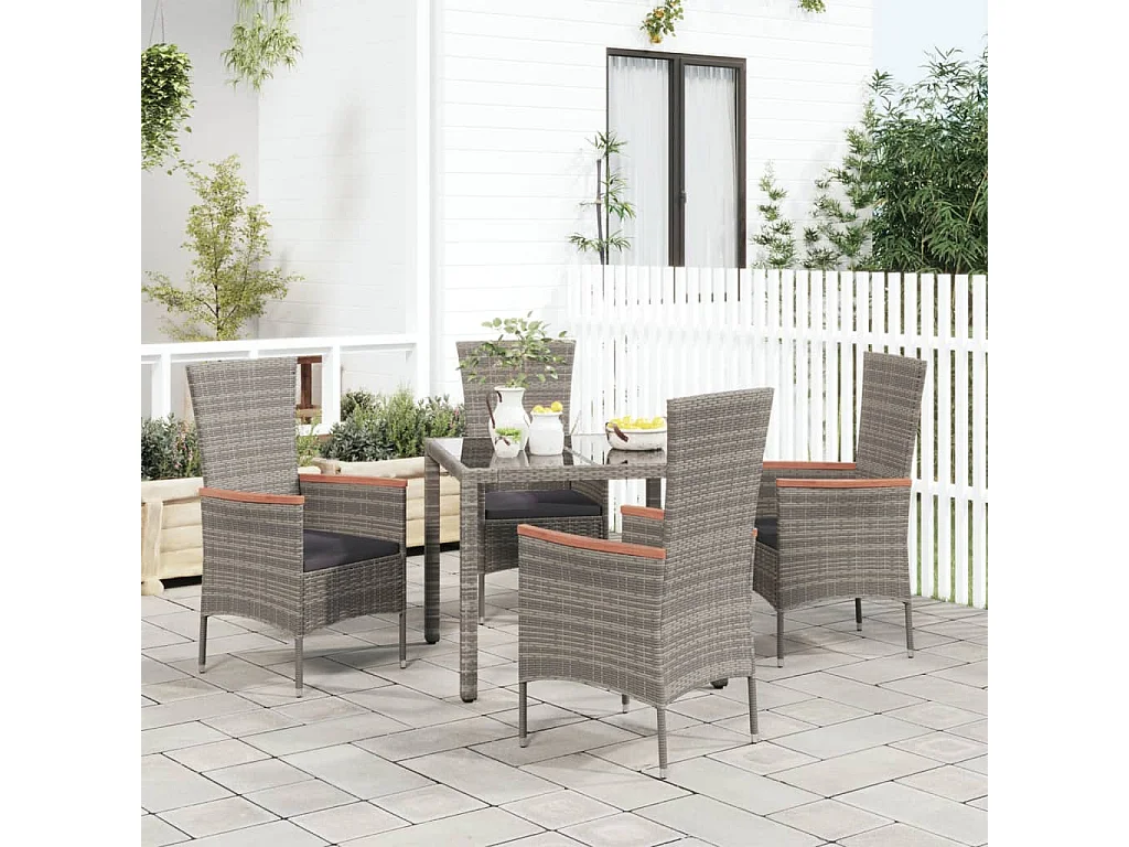 Chaises de jardin avec coussins 4 pcs Résine tressée Gris SEF44311