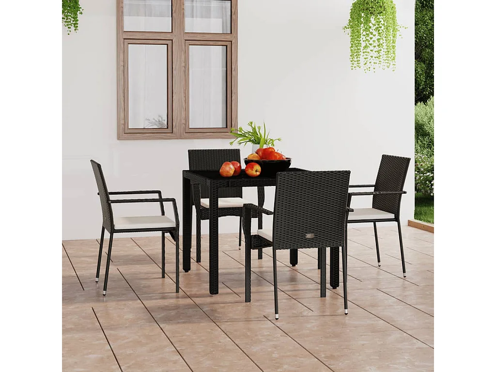 Chaises de jardin 4 pcs avec coussins Résine tressée Noir SEF40822